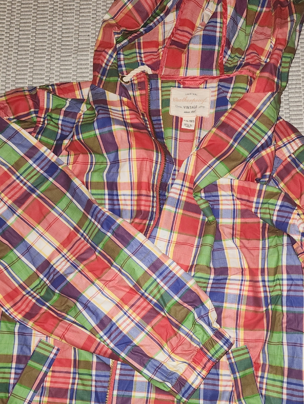 Weatherproof Multicolor Plaid Hooded Jacket - Red, Blue, Green, Cream Xxl